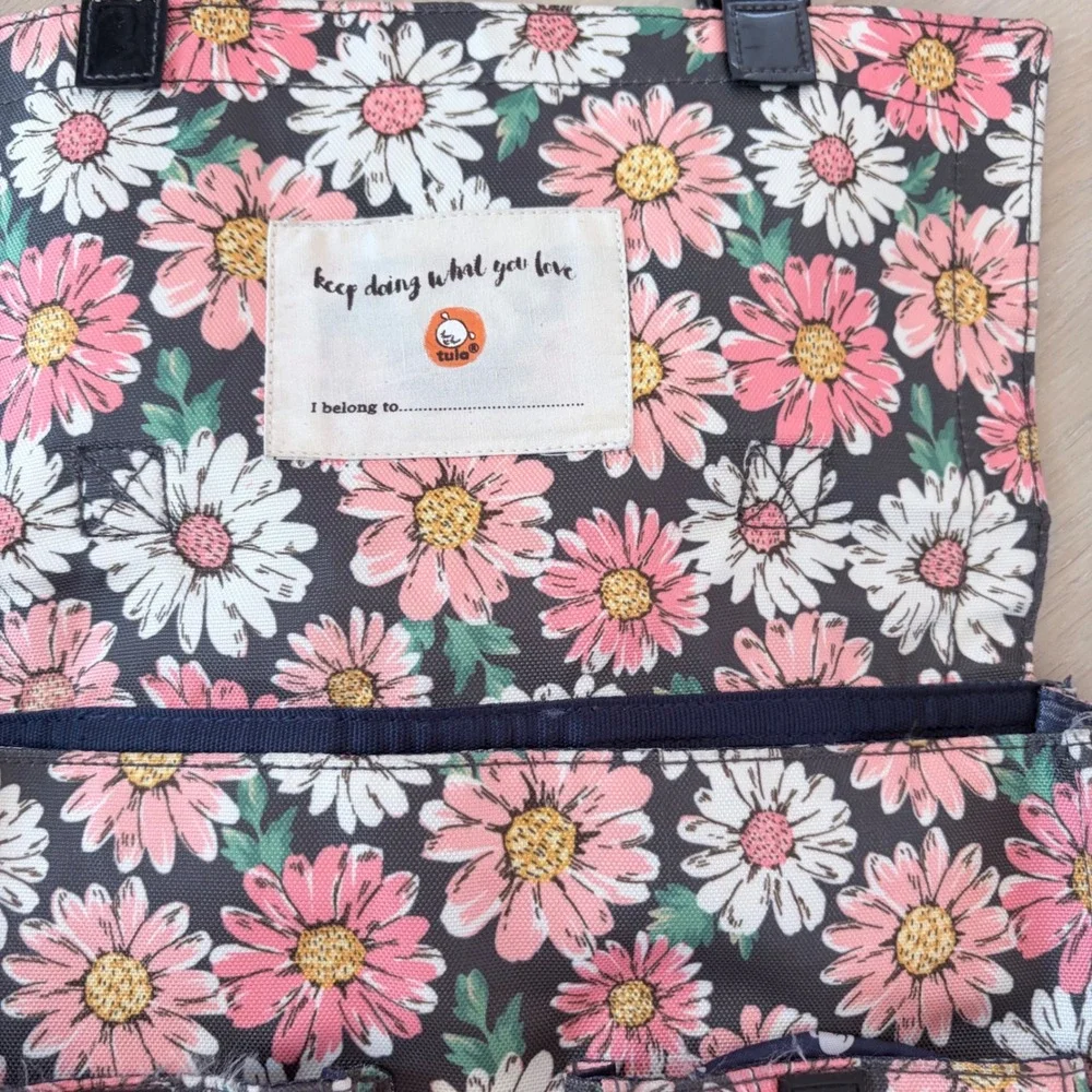 Tula Kids Backpack Pink White Daisy Floral Canvas School Bag
